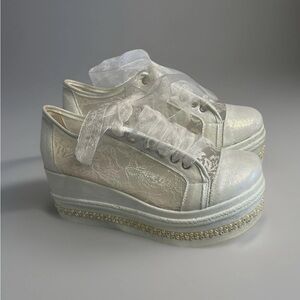 Platform Wedding Sneakers Ivory and Lace Women's Shoes Size 9 Stilo Turkey